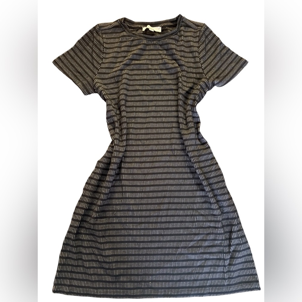 LOFT Black and White Striped Midi Dress
